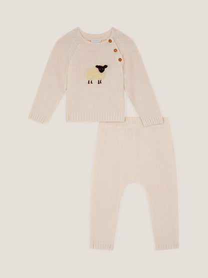 Monsoon Cream Newborn Sheep Jumper & Knit Joggers Set image 1