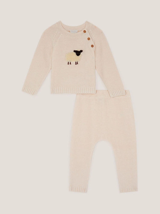 Monsoon Cream Newborn Sheep Jumper & Knit Joggers Set image 1