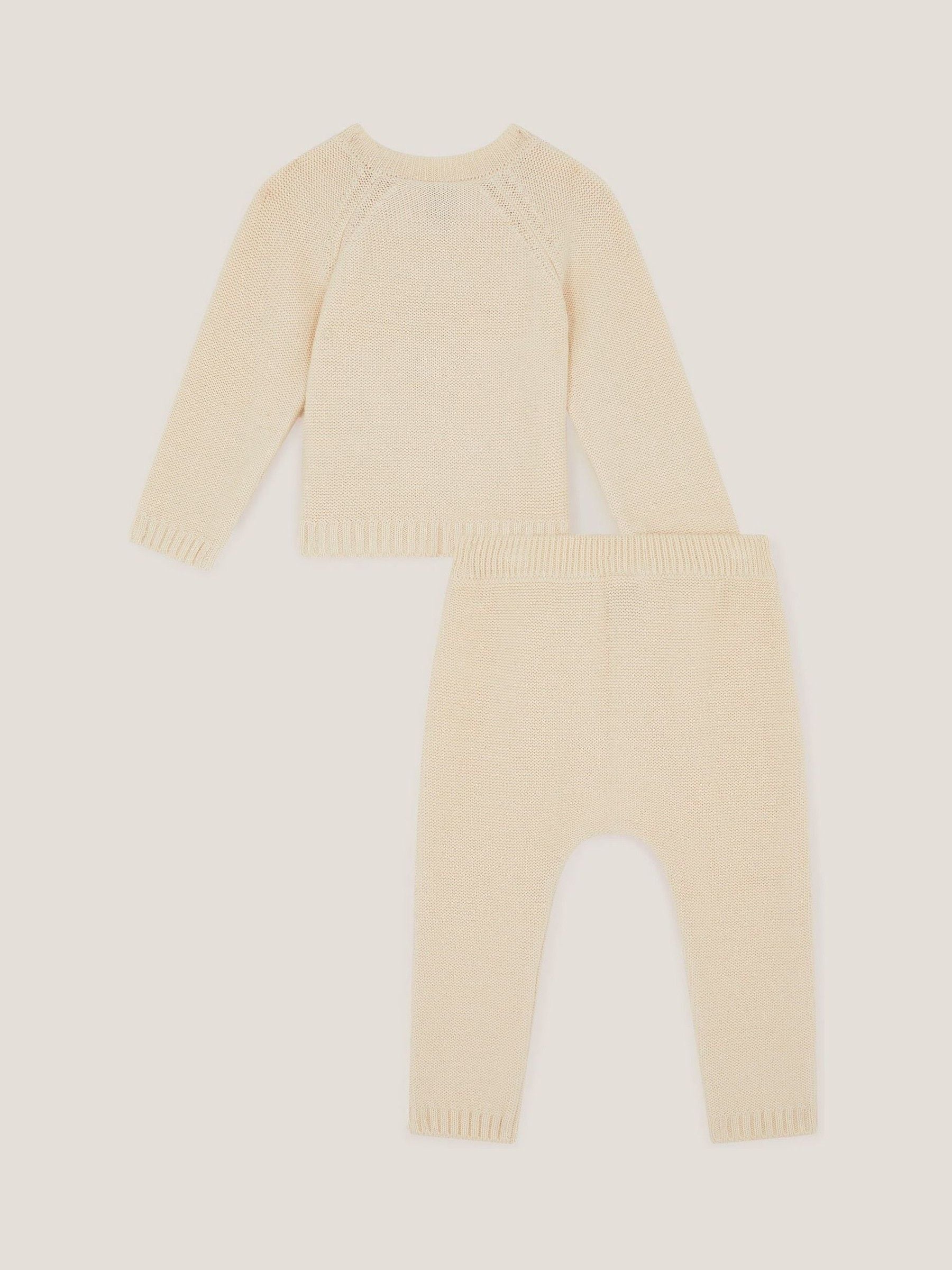 Monsoon Cream Newborn Sheep Jumper & Knit Joggers Set image 2