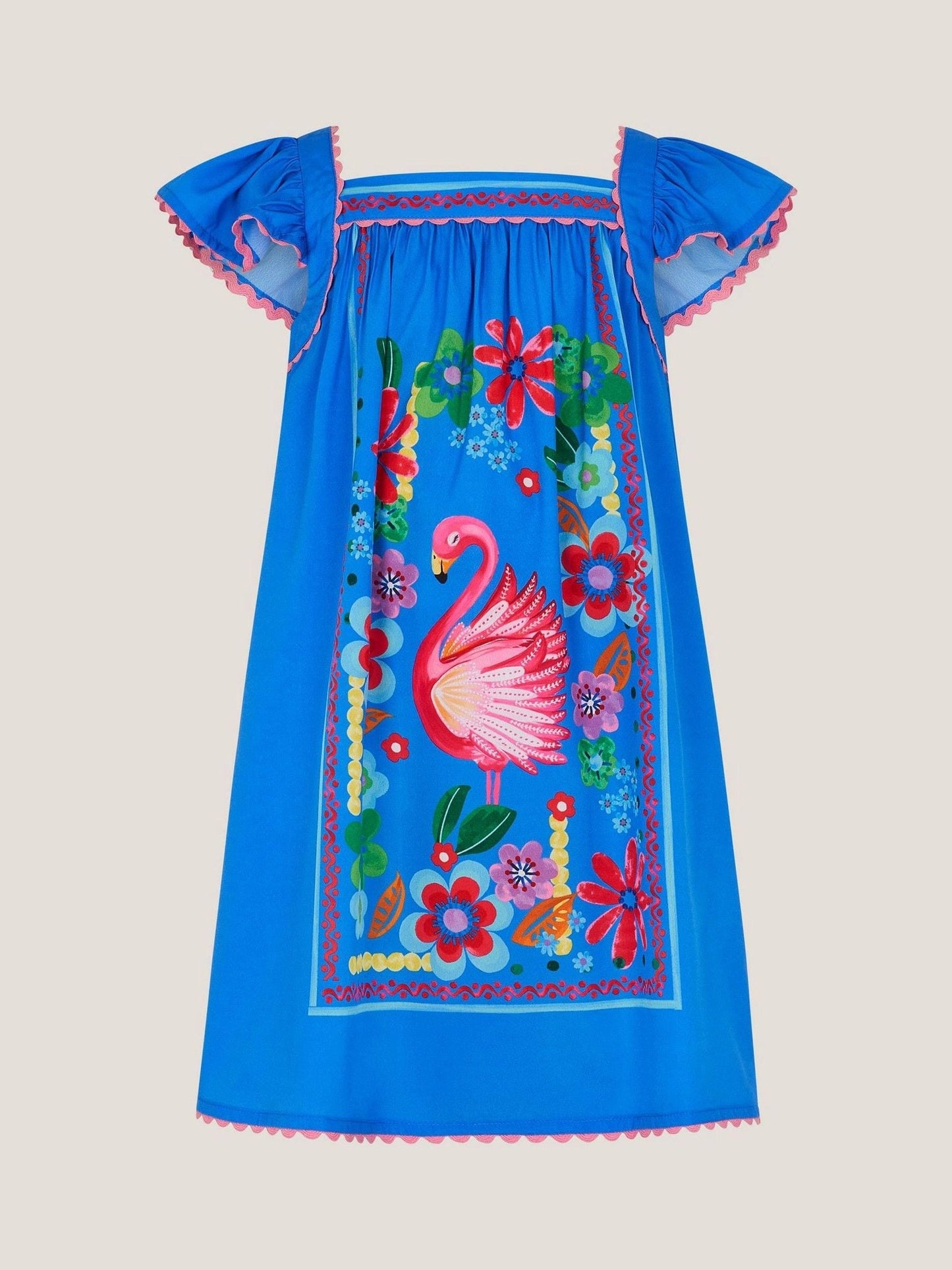 Monsoon Blue Flamingo Floral Print Beach Dress image 2