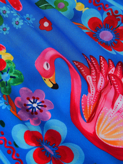 Monsoon Blue Flamingo Floral Print Beach Dress image 4