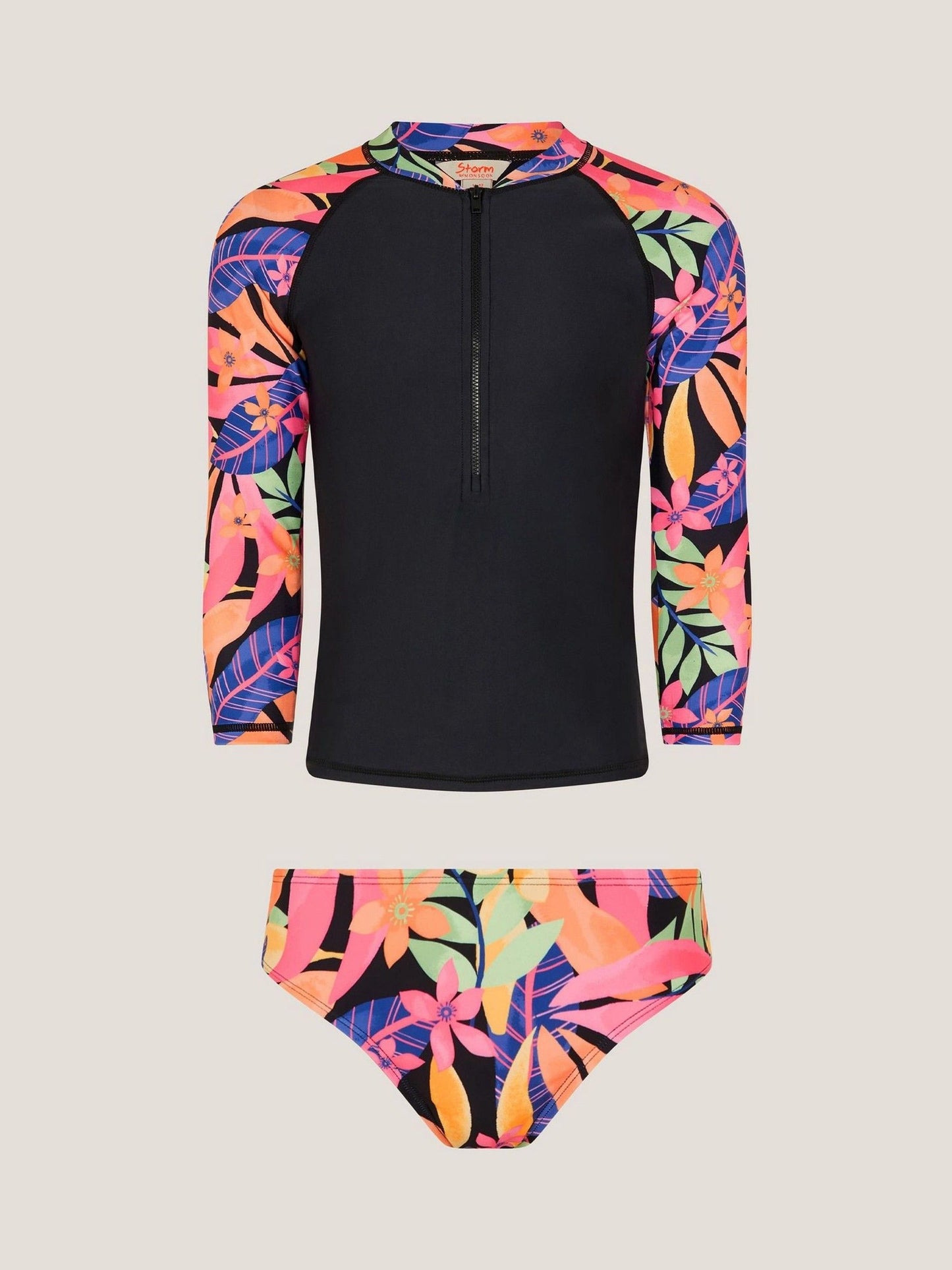 Monsoon Black Tropical Floral UPF50+ Rash Vest & Briefs Set image 1