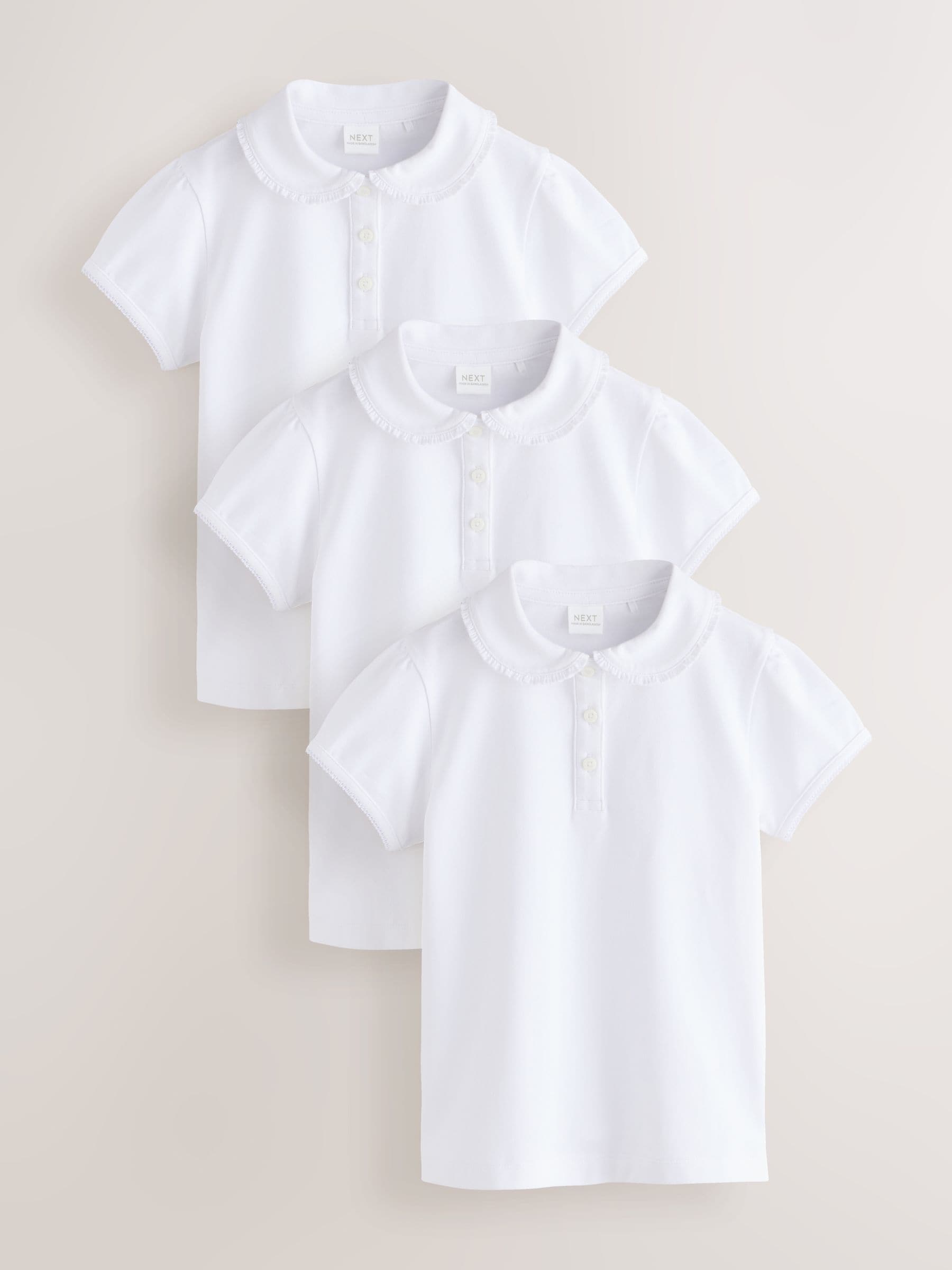 Dsiney Kidz - White Cotton Stretch Frill Collar School Polo Tops 3 Pack (3-14yrs) image 1