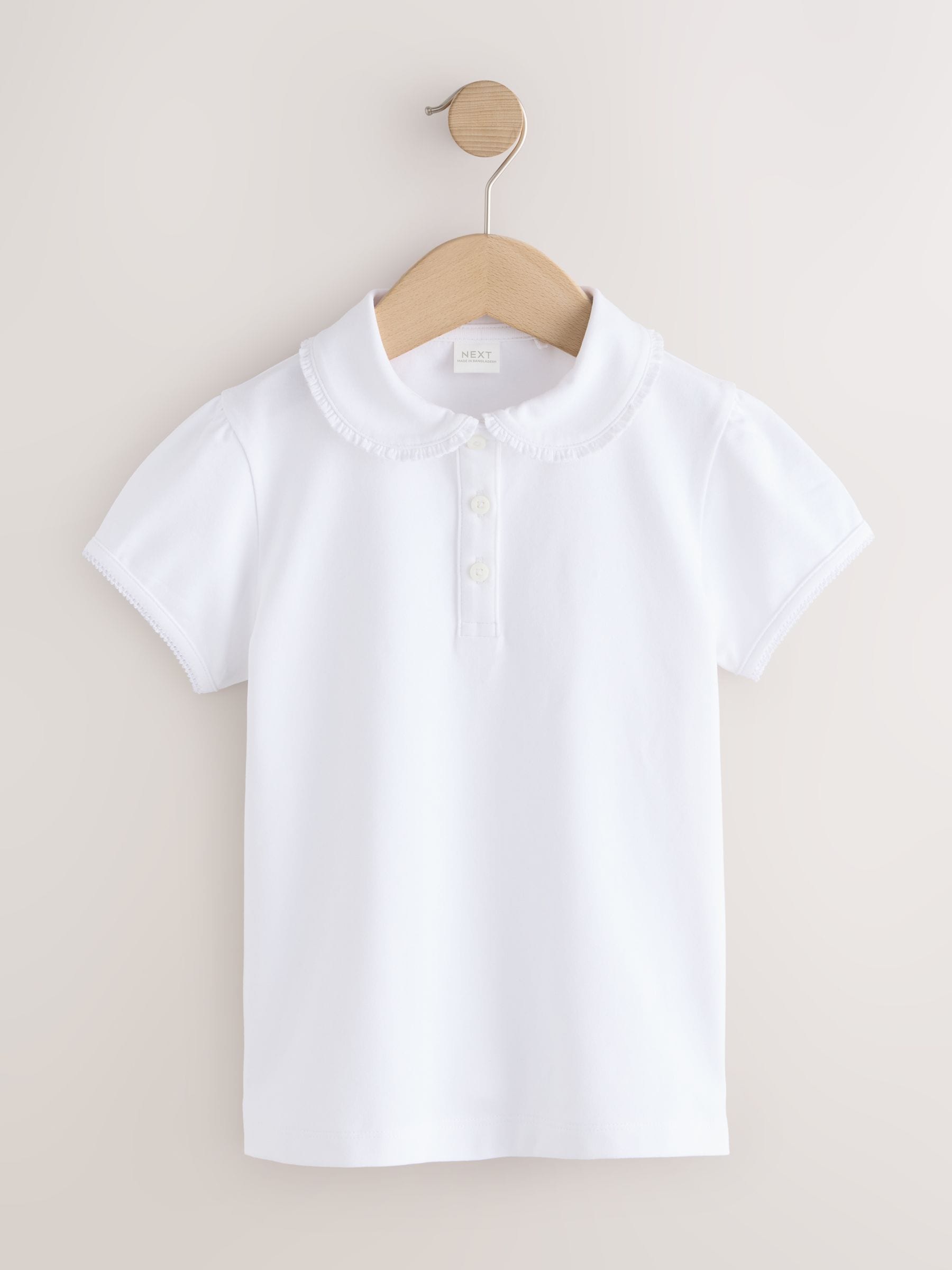 Dsiney Kidz - White Cotton Stretch Frill Collar School Polo Tops 3 Pack (3-14yrs) image 2