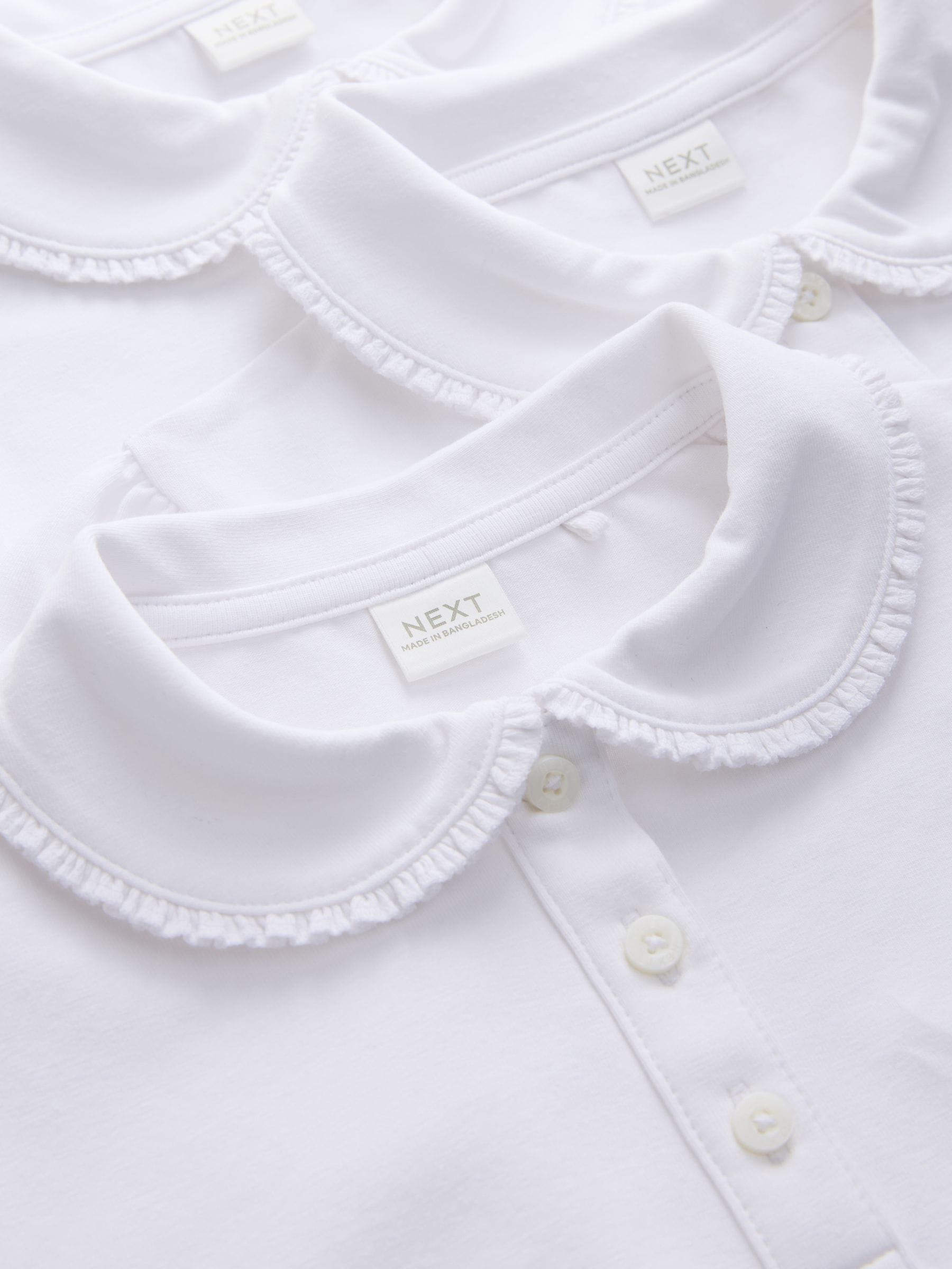 Dsiney Kidz - White Cotton Stretch Frill Collar School Polo Tops 3 Pack (3-14yrs) image 6