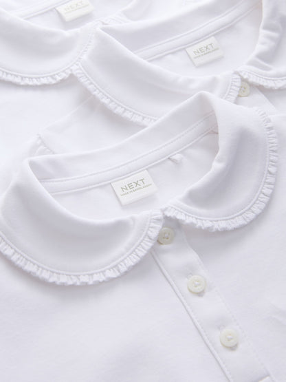 Dsiney Kidz - White Cotton Stretch Frill Collar School Polo Tops 3 Pack (3-14yrs) image 6