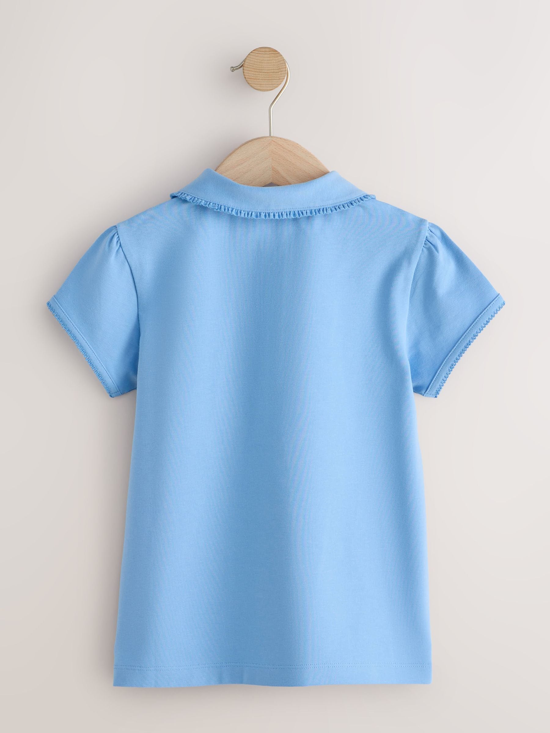 Dsiney Kidz - Blue Cotton Stretch Frill Collar School Polo Tops 3 Pack (3-14yrs) image 3