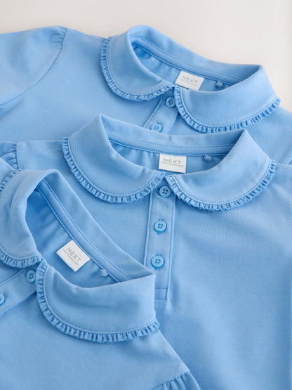 Dsiney Kidz - Blue Cotton Stretch Frill Collar School Polo Tops 3 Pack (3-14yrs) image 5