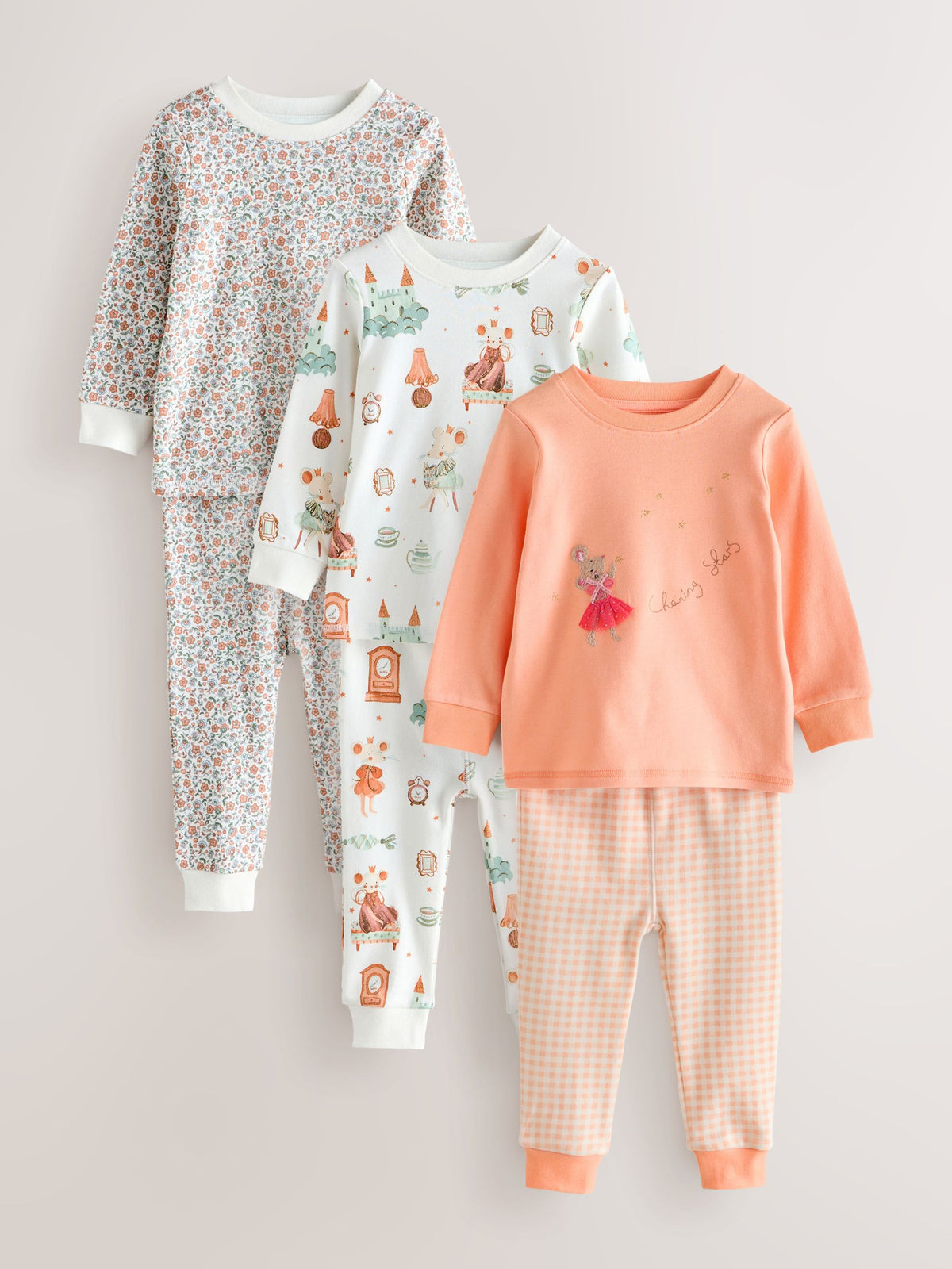 Ecru/Peach Snuggle Pyjamas 3 Pack (9mths-12yrs) - image 1