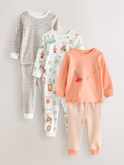 Ecru/Peach Snuggle Pyjamas 3 Pack (9mths-12yrs) - image 1