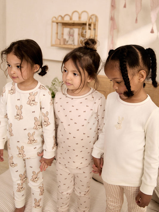 Neutral Bunny Print Snuggle Pyjamas 3 Pack (9mths-12yrs) - image 1