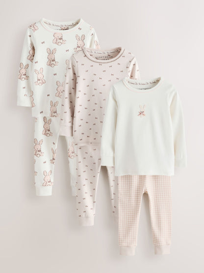 Neutral Bunny Print Snuggle Pyjamas 3 Pack (9mths-12yrs) - image 6