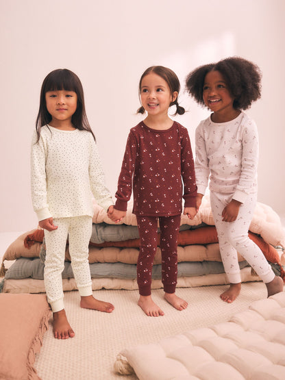Pink/Brown Ditsy Print Snuggle Pyjamas 3 Pack (9mths-12yrs) - image 1