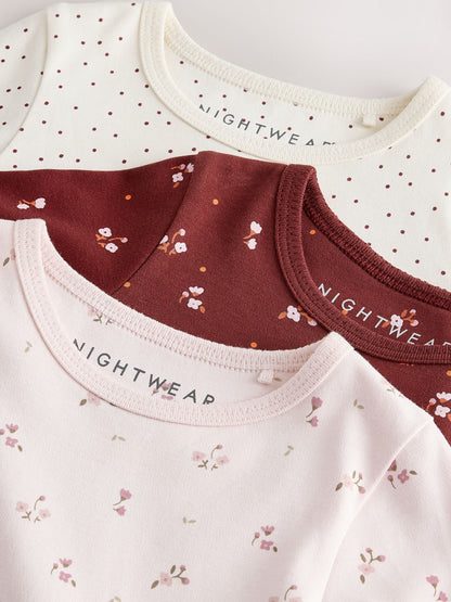 Pink/Brown Ditsy Print Snuggle Pyjamas 3 Pack (9mths-12yrs) - image 10