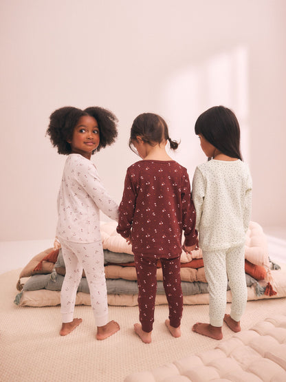 Pink/Brown Ditsy Print Snuggle Pyjamas 3 Pack (9mths-12yrs) - image 2
