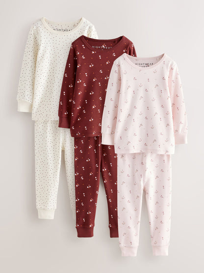 Pink/Brown Ditsy Print Snuggle Pyjamas 3 Pack (9mths-12yrs) - image 5