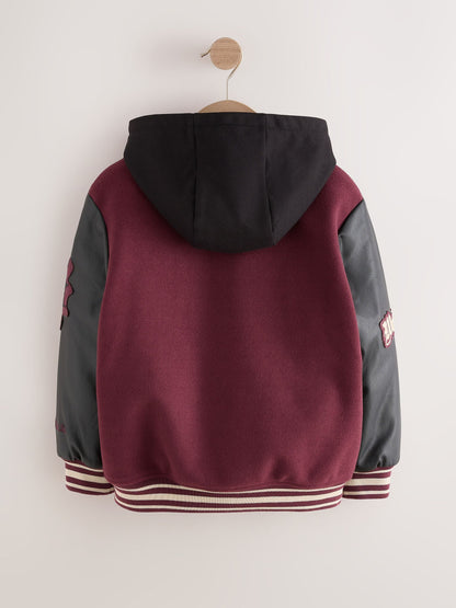 Burgundy Red Varsity Faux Leather Hooded Jacket (6-16yrs) - image 8