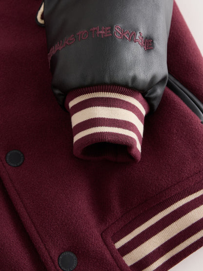 Burgundy Red Varsity Faux Leather Hooded Jacket (6-16yrs) - image 9