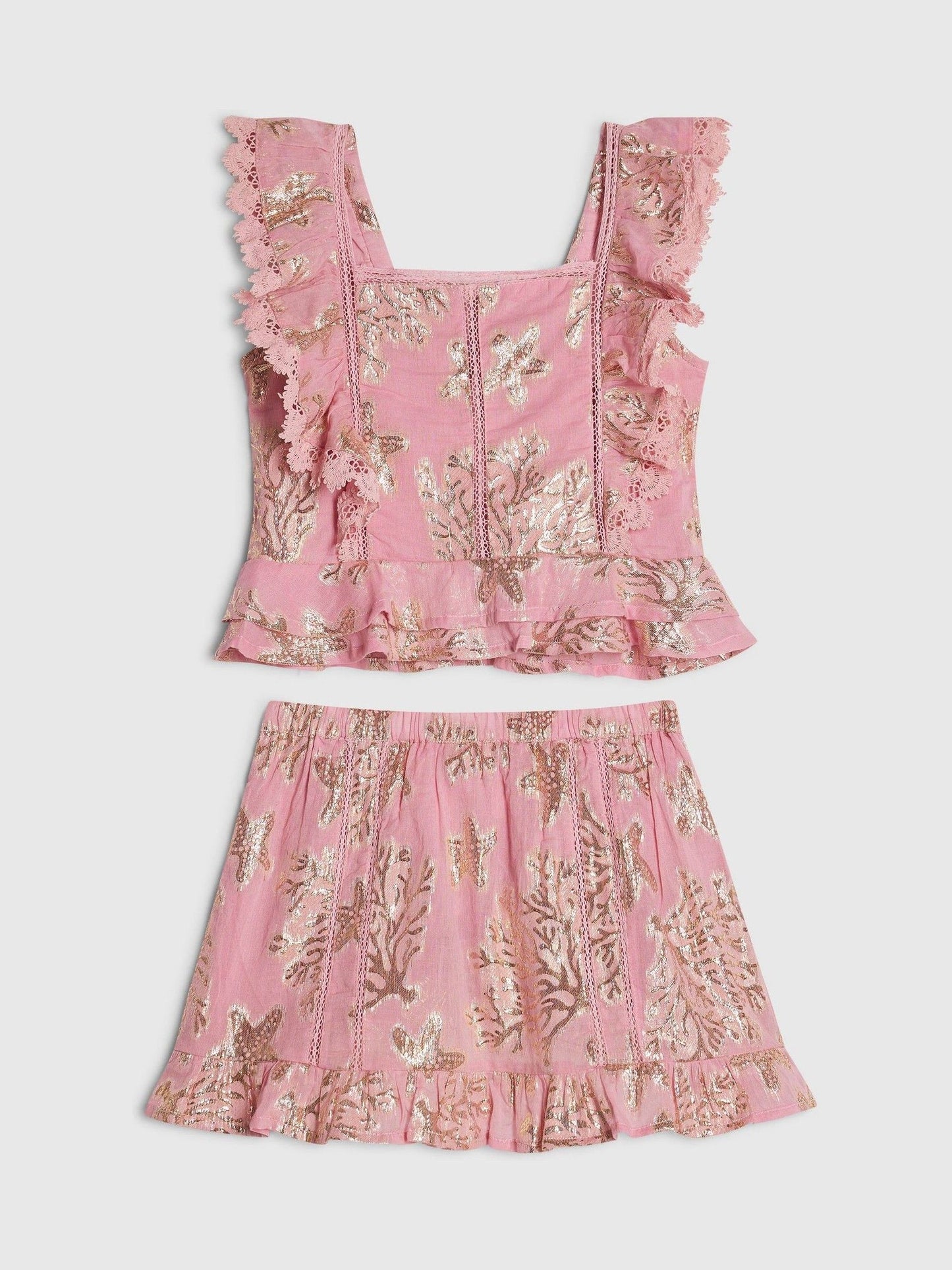 Dsiney Kidz - River Island Pink Foil Frill Top & Rara Skirt Set image 1