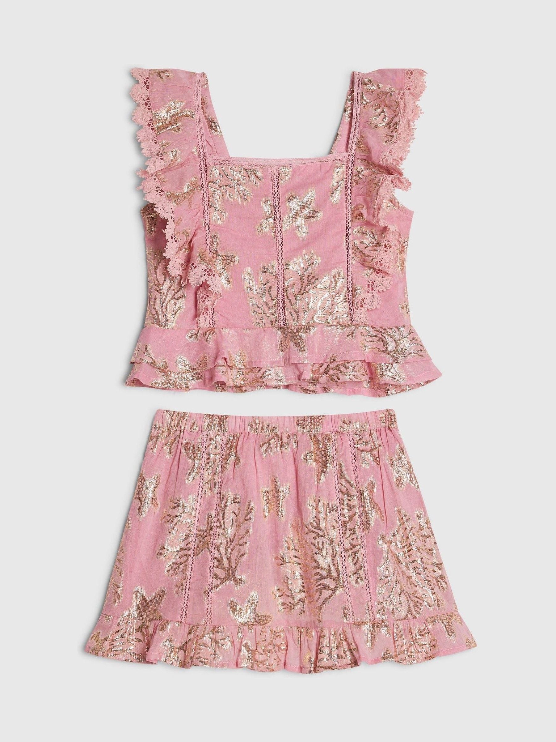 Dsiney Kidz - River Island Pink Foil Frill Top & Rara Skirt Set image 1