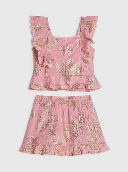Dsiney Kidz - River Island Pink Foil Frill Top & Rara Skirt Set image 1