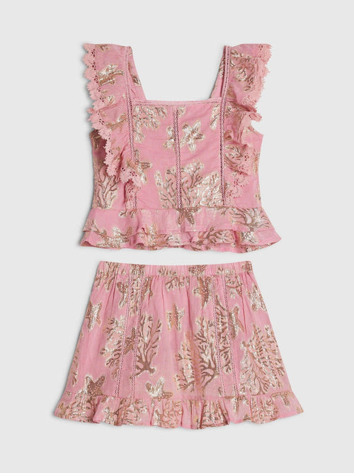 Dsiney Kidz - River Island Pink Foil Frill Top & Rara Skirt Set image 1
