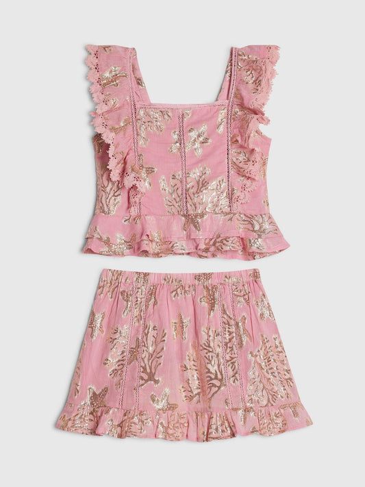 Dsiney Kidz - River Island Pink Foil Frill Top & Rara Skirt Set image 1