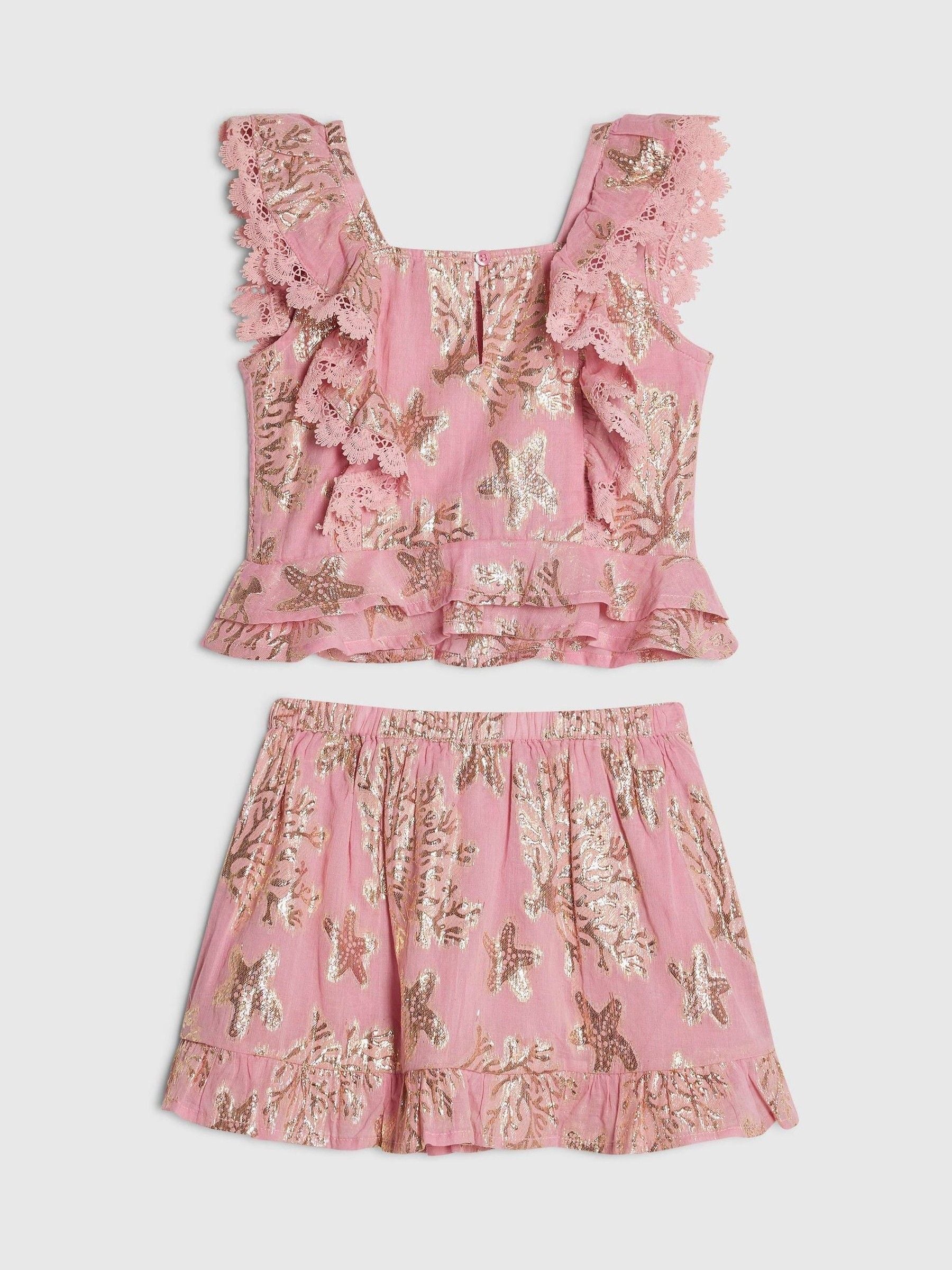 Dsiney Kidz - River Island Pink Foil Frill Top & Rara Skirt Set image 2