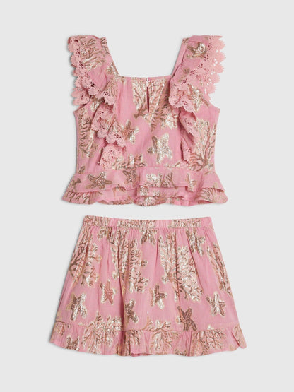 Dsiney Kidz - River Island Pink Foil Frill Top & Rara Skirt Set image 2
