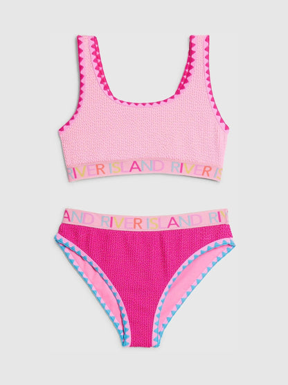 Dsiney Kidz - River Island Pink Logo Textured Whipstitch Bikini image 1