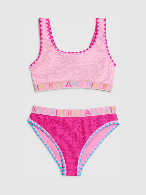 Dsiney Kidz - River Island Pink Logo Textured Whipstitch Bikini image 1