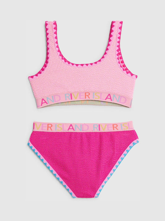 Dsiney Kidz - River Island Pink Logo Textured Whipstitch Bikini image 2