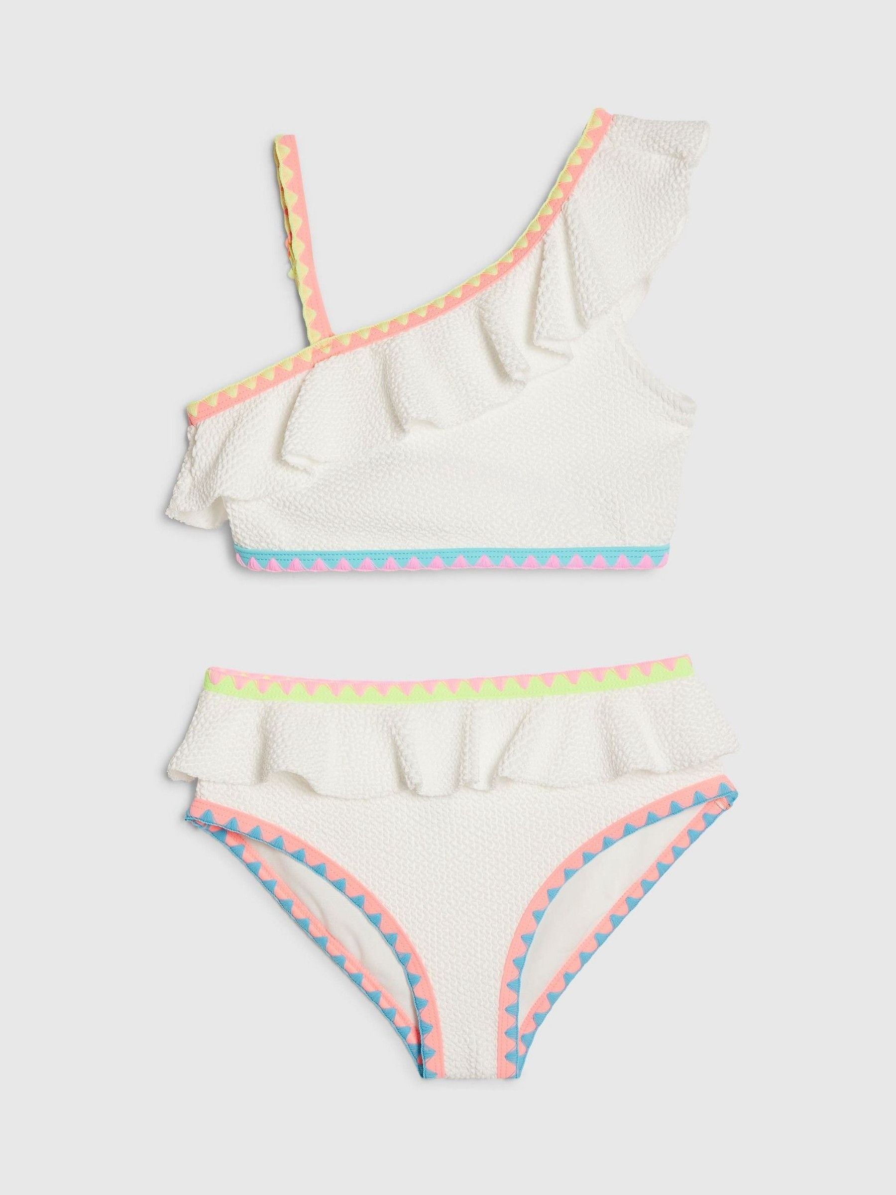Dsiney Kidz - River Island White Asymmetric Neon Whipstitch Bikini image 1