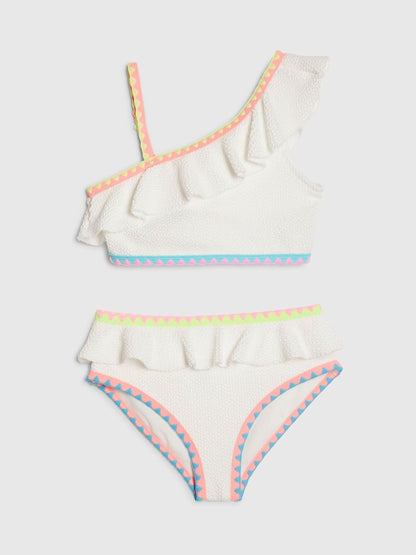 Dsiney Kidz - River Island White Asymmetric Neon Whipstitch Bikini image 1