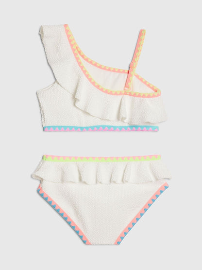Dsiney Kidz - River Island White Asymmetric Neon Whipstitch Bikini image 2