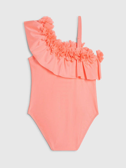 Dsiney Kidz - River Island Orange 3D Flower Asymmetric Swimsuit image 2