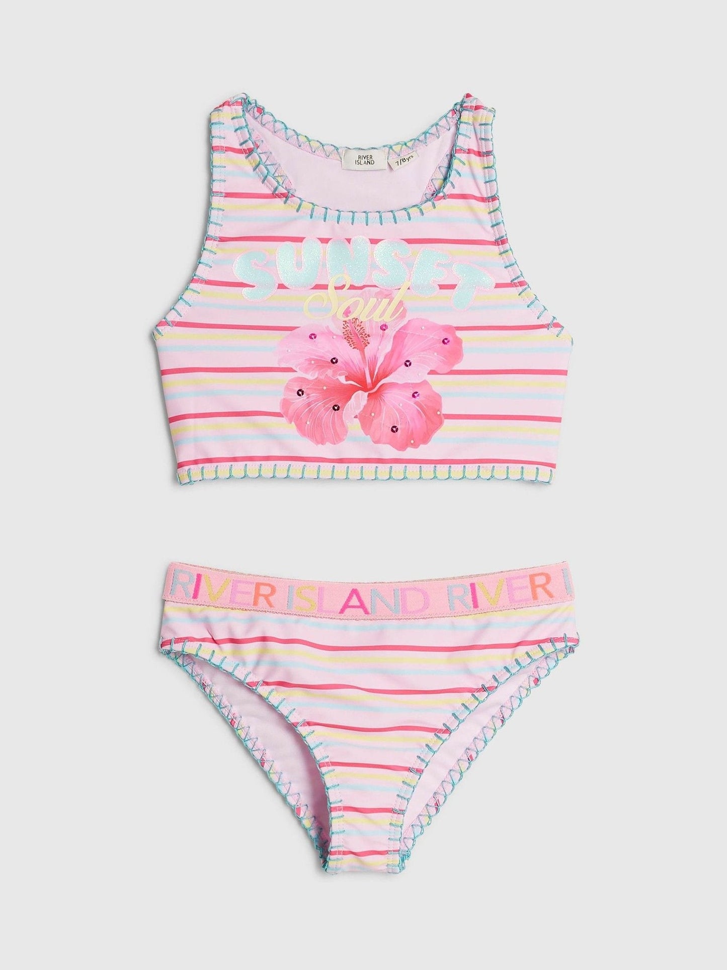 Dsiney Kidz - River Island Pink Orchid Logo Stripe Bikini image 1