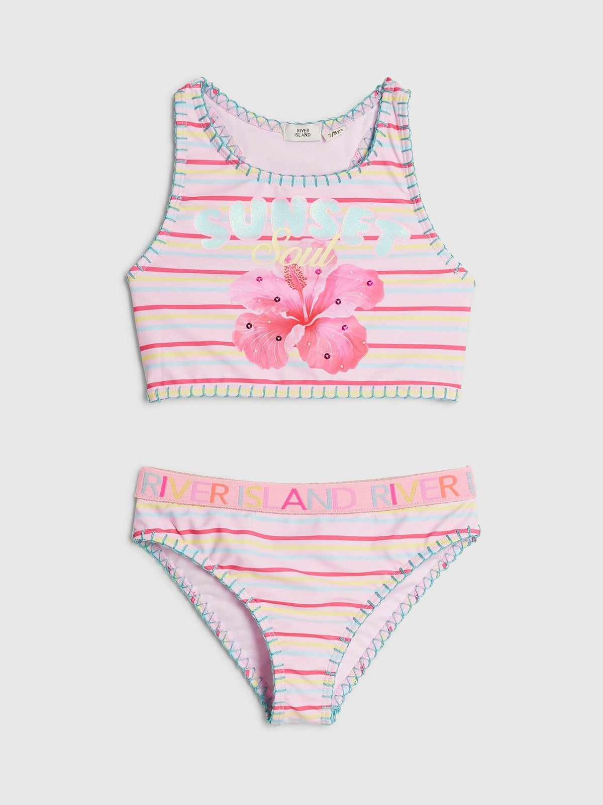 Dsiney Kidz - River Island Pink Orchid Logo Stripe Bikini image 1