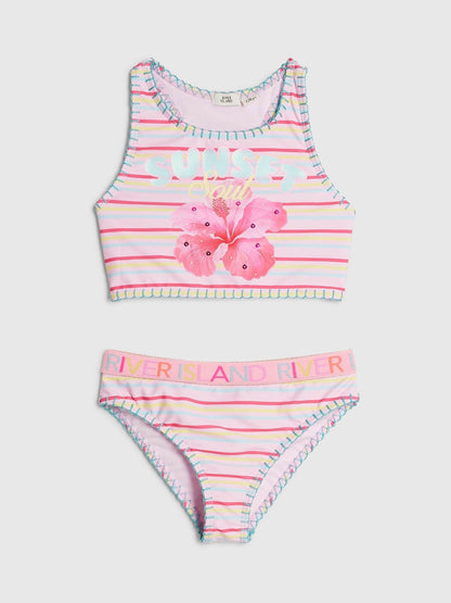Dsiney Kidz - River Island Pink Orchid Logo Stripe Bikini image 1