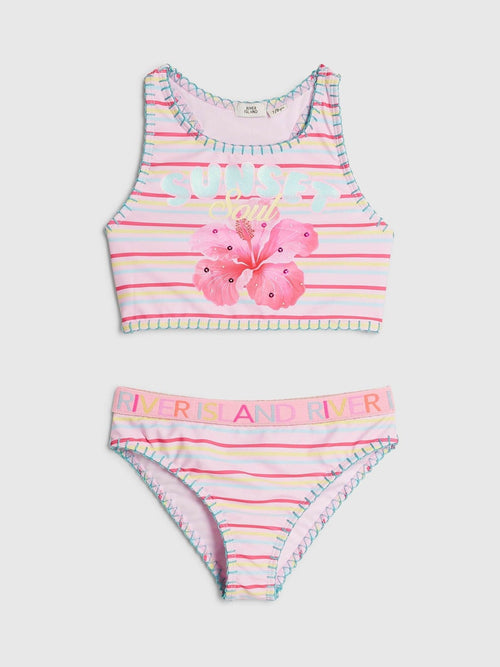 Dsiney Kidz - River Island Pink Orchid Logo Stripe Bikini image 1
