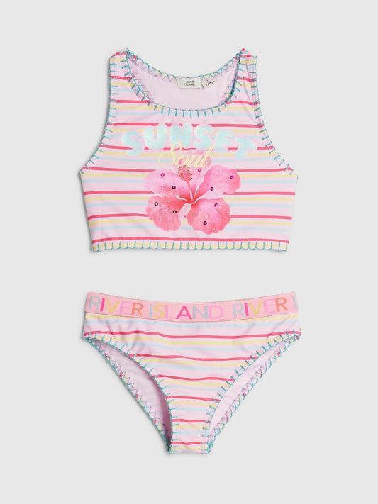Dsiney Kidz - River Island Pink Orchid Logo Stripe Bikini image 1
