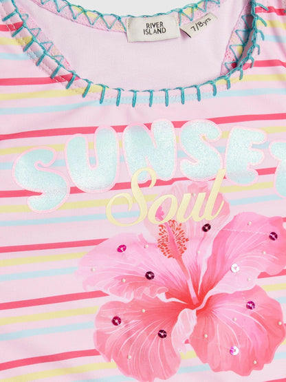 Dsiney Kidz - River Island Pink Orchid Logo Stripe Bikini image 3