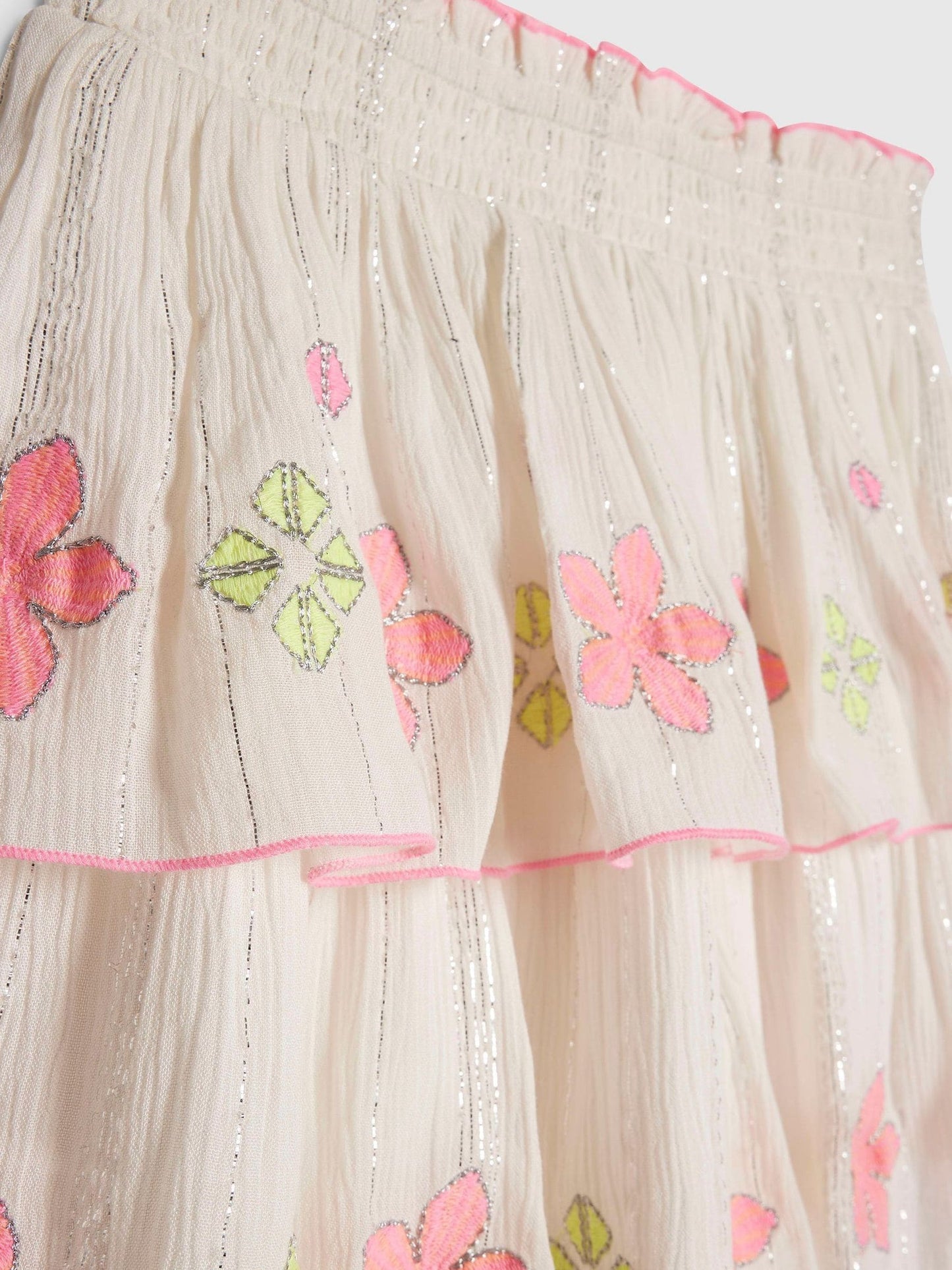 Dsiney Kidz - River Island Cream Neon Embrodiered Frill Top & Rara Skirt Set image 3