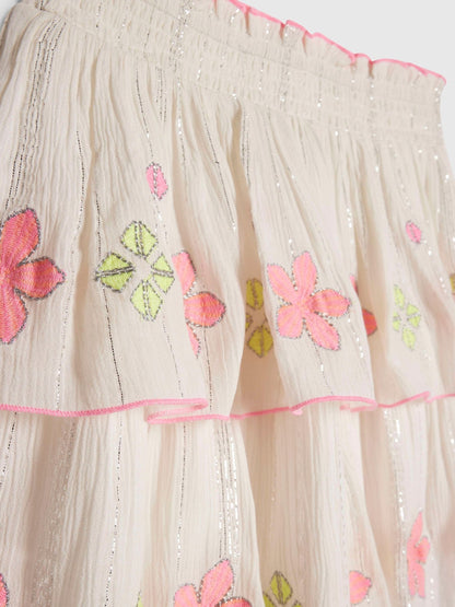 Dsiney Kidz - River Island Cream Neon Embrodiered Frill Top & Rara Skirt Set image 3