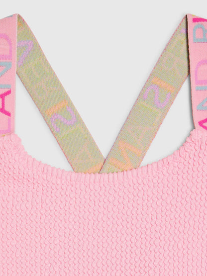 Dsiney Kidz - River Island Pink/Orange Colour Block Textured Logo Swimsuit image 3