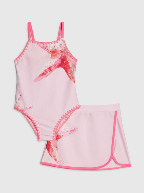 Dsiney Kidz - River Island Pink Starfish 2 Piece Swimsuit & Skirt Set image 1
