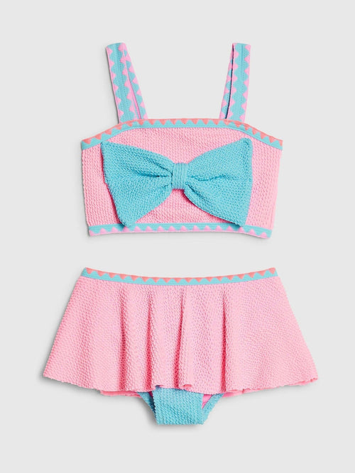 Dsiney Kidz - River Island Pink Bow Textured 3 Piece Bikini & Skirt Set image 1
