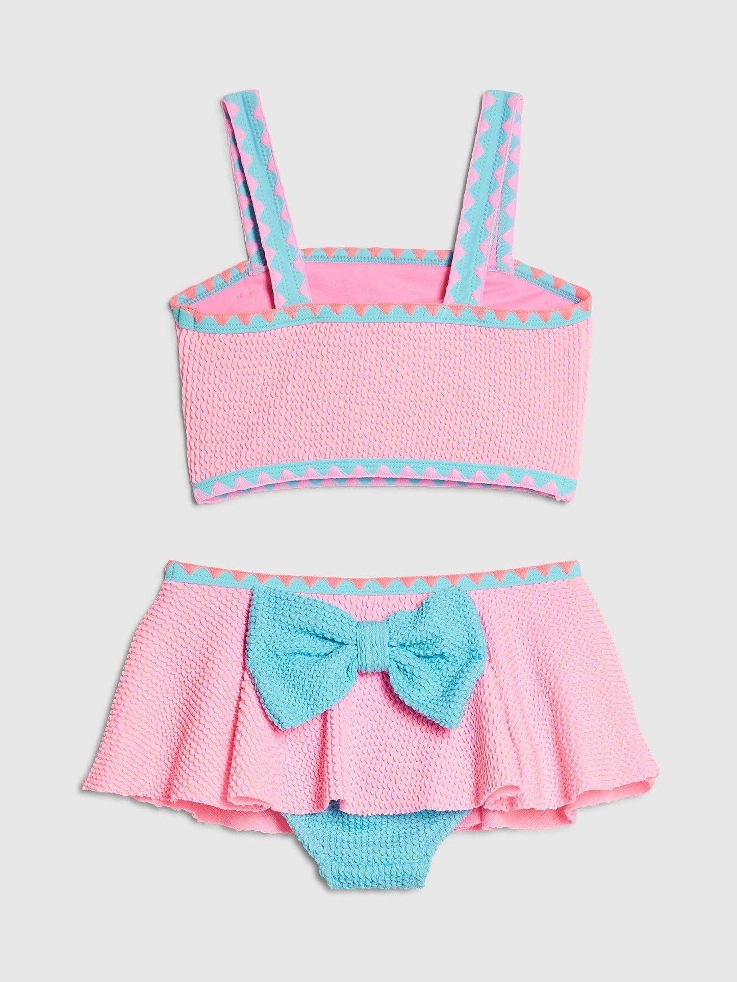 River Island Pink Bow Textured 3 Piece Bikini & Skirt Set image 2