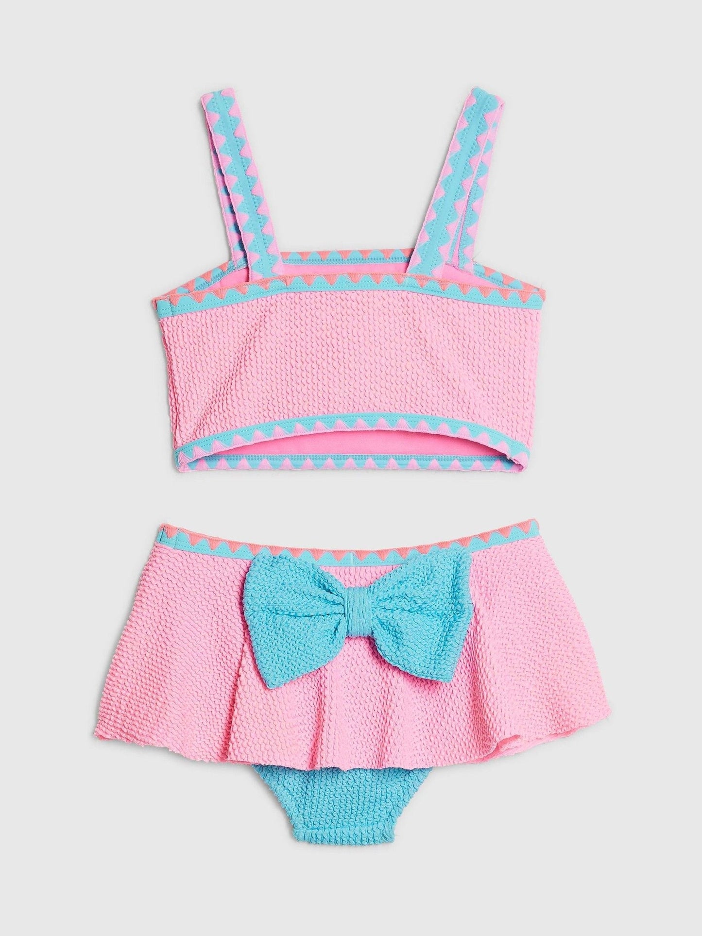River Island Pink Bow Textured 3 Piece Bikini & Skirt Set image 3