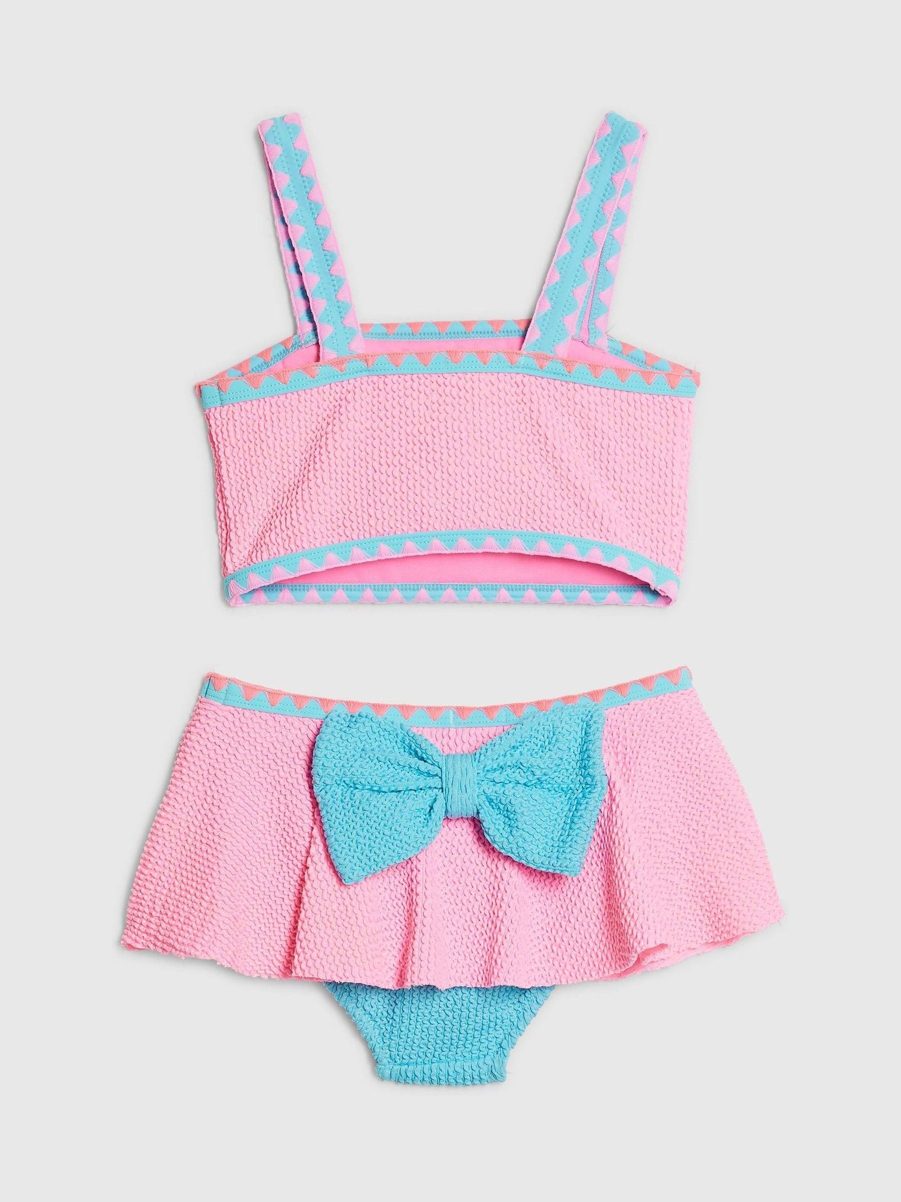 River Island Pink Bow Textured 3 Piece Bikini & Skirt Set image 3